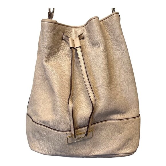 DKNY Nude Crosby Ego Leather Drawstring Large Bucket Bag Purse - Picture 2 of 10
